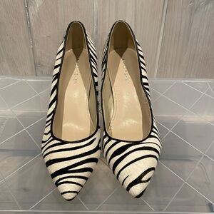 Marc Fisher pony hair zebra striped stacked heels